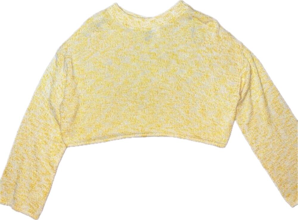 H&M Yellow Cropped Knit Sweater Soft Girl Y2K Lightweight Long Sleeve Size XS